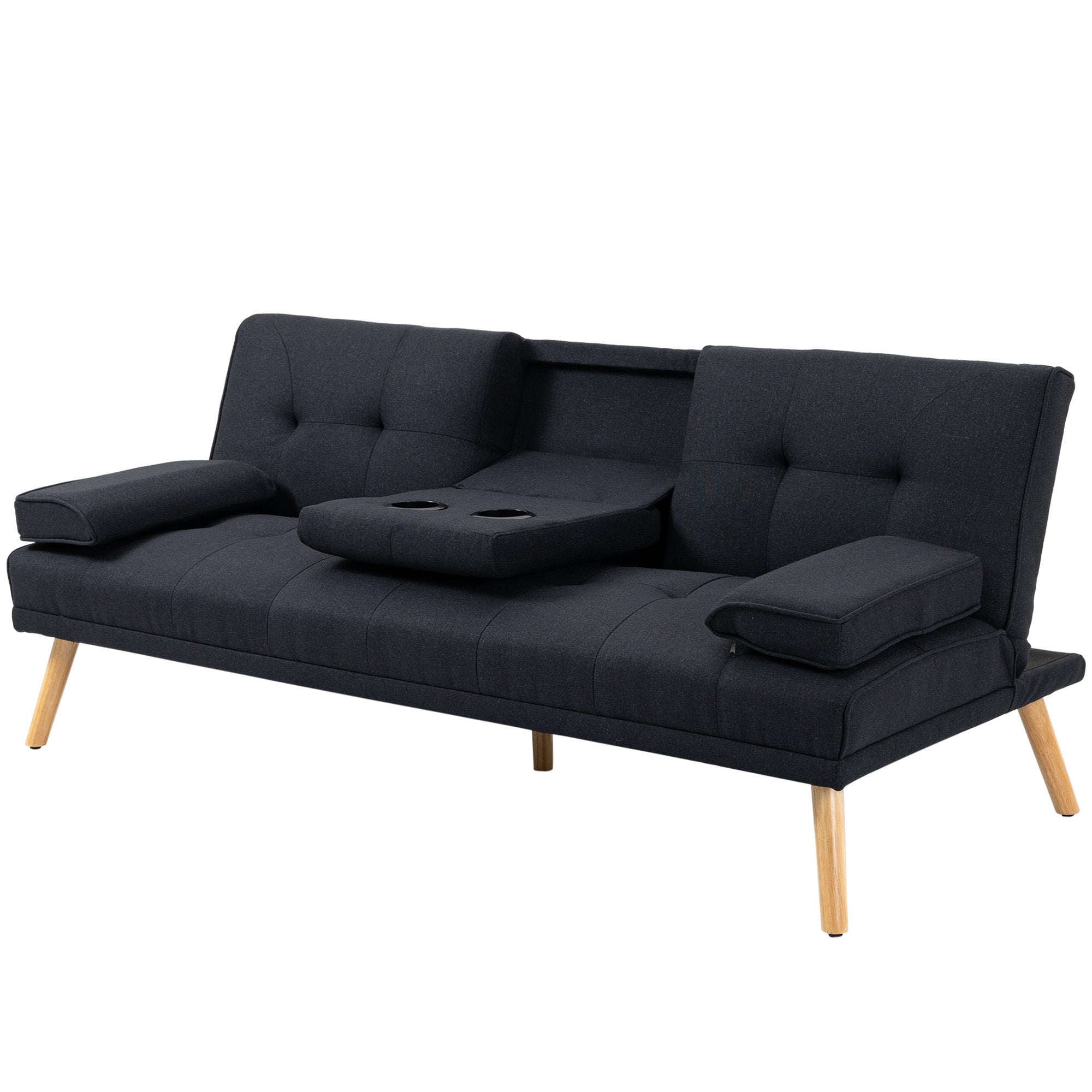 Sleeper Sofa, 3-Seater Sleeper Couch with Folding Table, Cup Holder, Sofa Bed with Linen Look, in Scandinavian Design, up to 250 kg Load Capacity, for Living Room, Grey