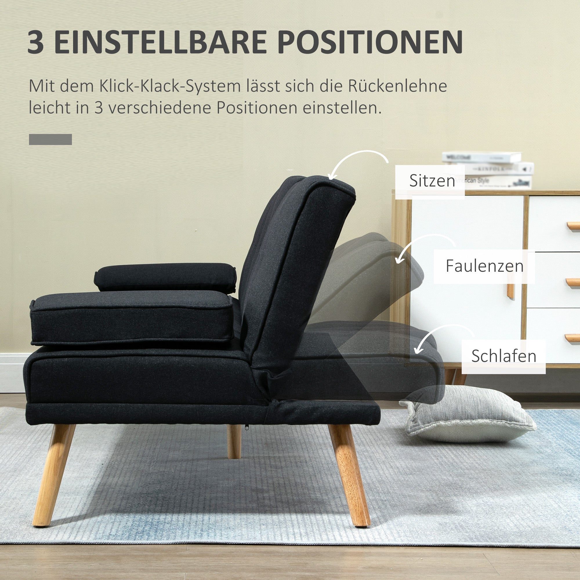 Sleeper Sofa, 3-Seater Sleeper Couch with Folding Table, Cup Holder, Sofa Bed with Linen Look, in Scandinavian Design, up to 250 kg Load Capacity, for Living Room, Grey