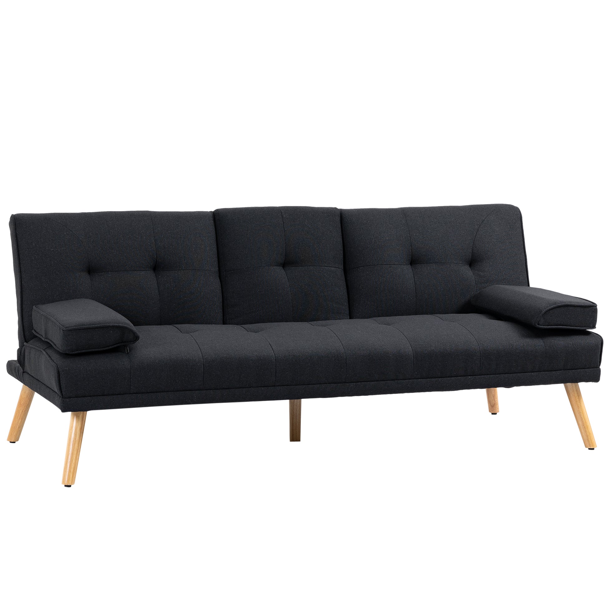 Sleeper Sofa, 3-Seater Sleeper Couch with Folding Table, Cup Holder, Sofa Bed with Linen Look, in Scandinavian Design, up to 250 kg Load Capacity, for Living Room, Grey