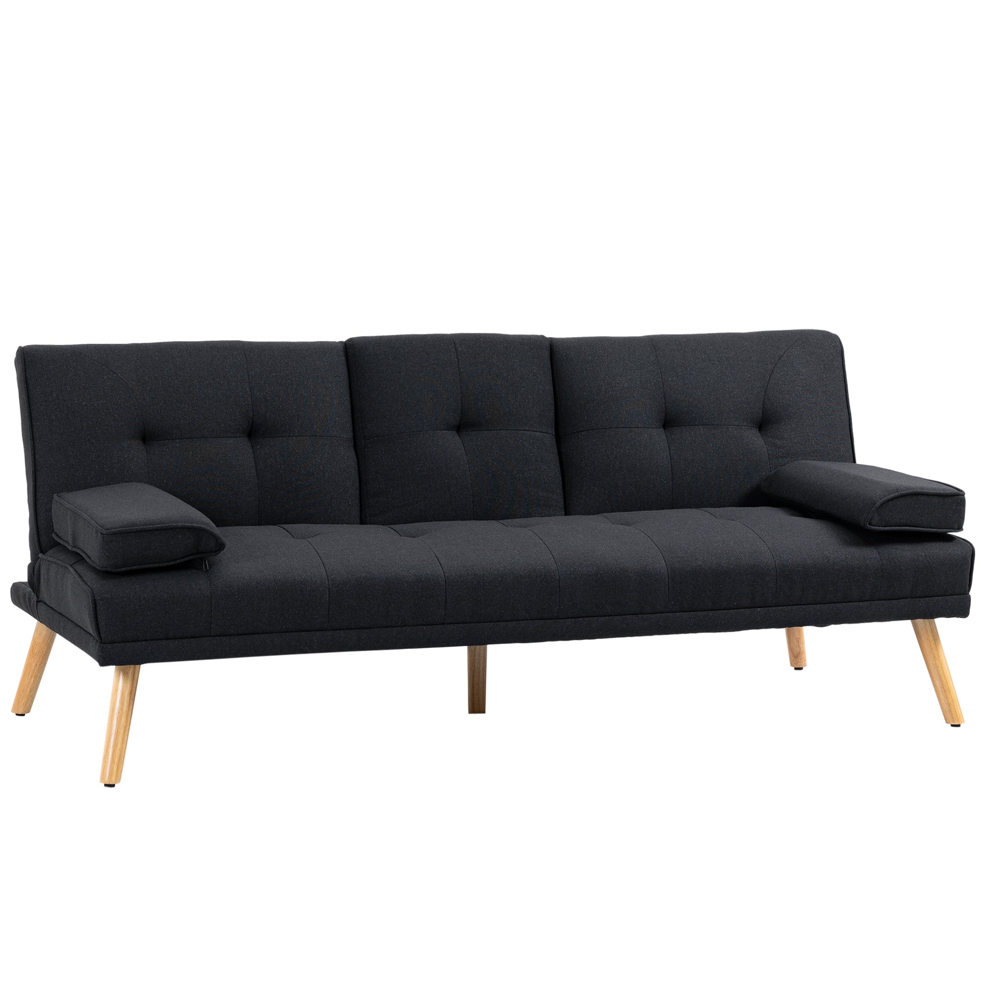 Sleeper Sofa, 3-Seater Sleeper Couch with Folding Table, Cup Holder, Sofa Bed with Linen Look, in Scandinavian Design, up to 250 kg Load Capacity, for Living Room, Grey