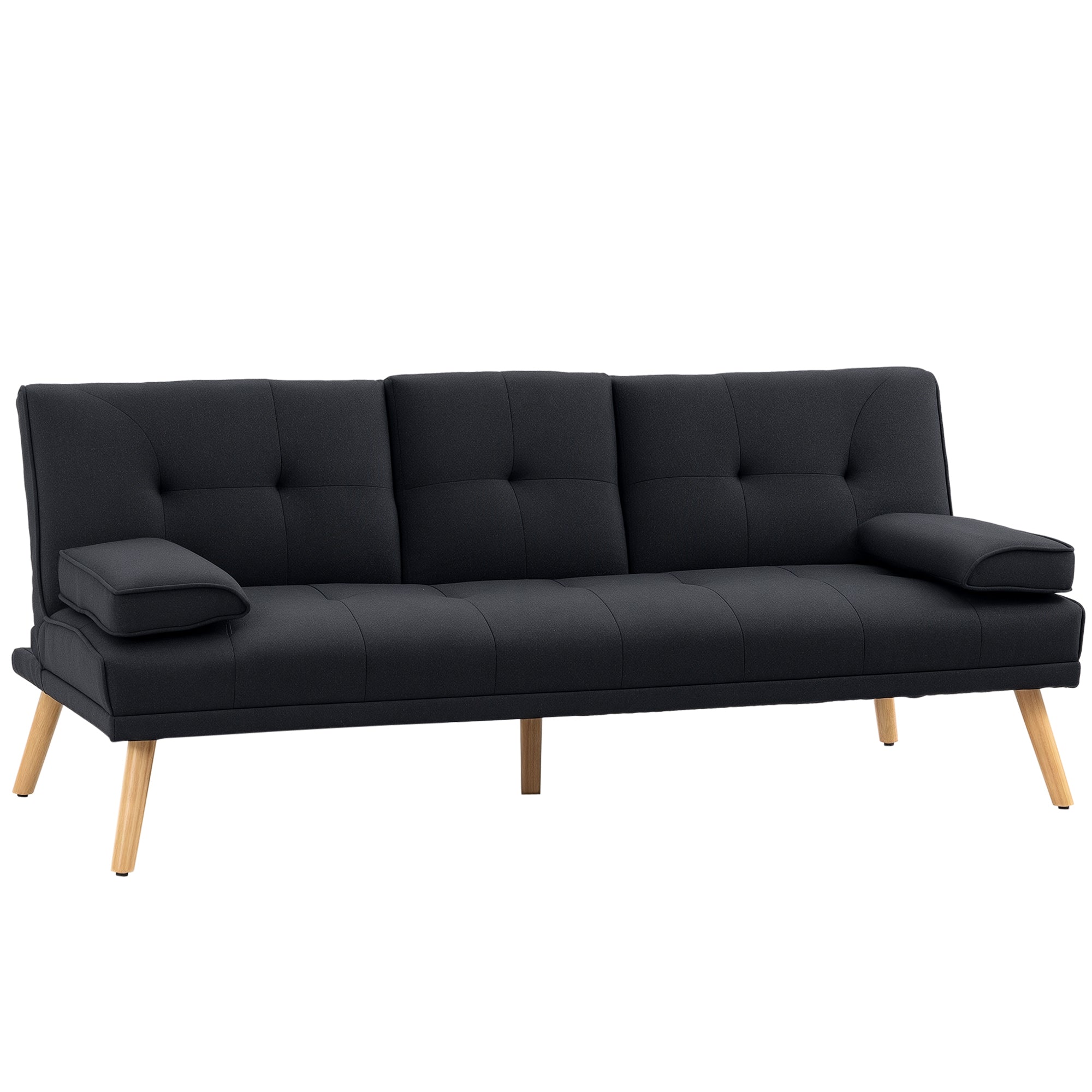 Sleeper Sofa, 3-Seater Sleeper Couch with Folding Table, Cup Holder, Sofa Bed with Linen Look, in Scandinavian Design, up to 250 kg Load Capacity, for Living Room, Grey