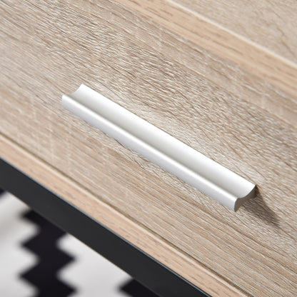 Industrial Desk with Storage Computer Desk with Drawer Metal Frame Black Oak Wood Desktop