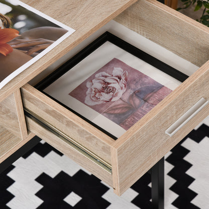 Industrial Desk with Storage Computer Desk with Drawer Metal Frame Black Oak Wood Desktop