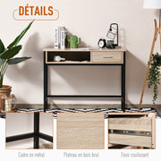 Industrial Desk with Storage Computer Desk with Drawer Metal Frame Black Oak Wood Desktop