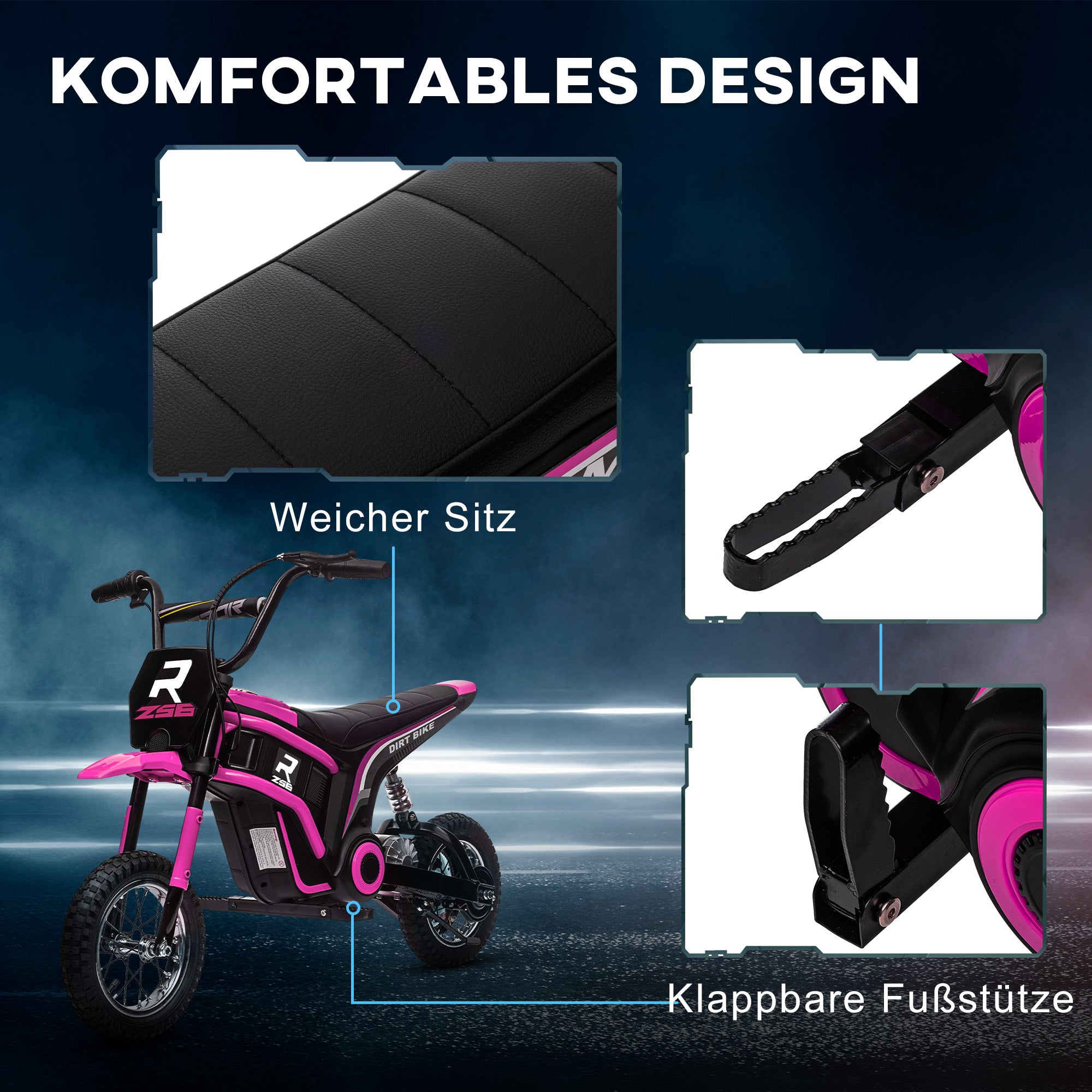 Electric Motorcycle for Kids with 24V 350W Motor, 8-16 KM/H Speed Modes, 12-Inch Air Tires, Electric Motorcycle with Music Headlights, Moto Cross for Kids 8-12 Years Pink