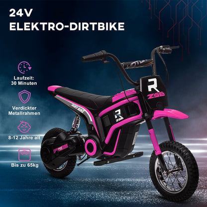 Electric Motorcycle for Kids with 24V 350W Motor, 8-16 KM/H Speed Modes, 12-Inch Air Tires, Electric Motorcycle with Music Headlights, Moto Cross for Kids 8-12 Years Pink