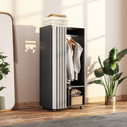 Mobile Wardrobe Dressing with Curtain Storage Wardrobe 4 Rolling Wheels with Hanging Rod and Shelves, Rolling Garment Rack for Bedroom, 60 x 40 x 128 cm, Black