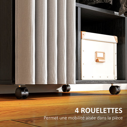 Mobile Wardrobe Dressing with Curtain Storage Wardrobe 4 Rolling Wheels with Hanging Rod and Shelves, Rolling Garment Rack for Bedroom, 60 x 40 x 128 cm, Black