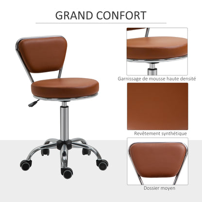 Vintage Massage Stool - swivel work stool 360° - adjustable seat height 49-64 cm - brown synthetic coating chrome metal