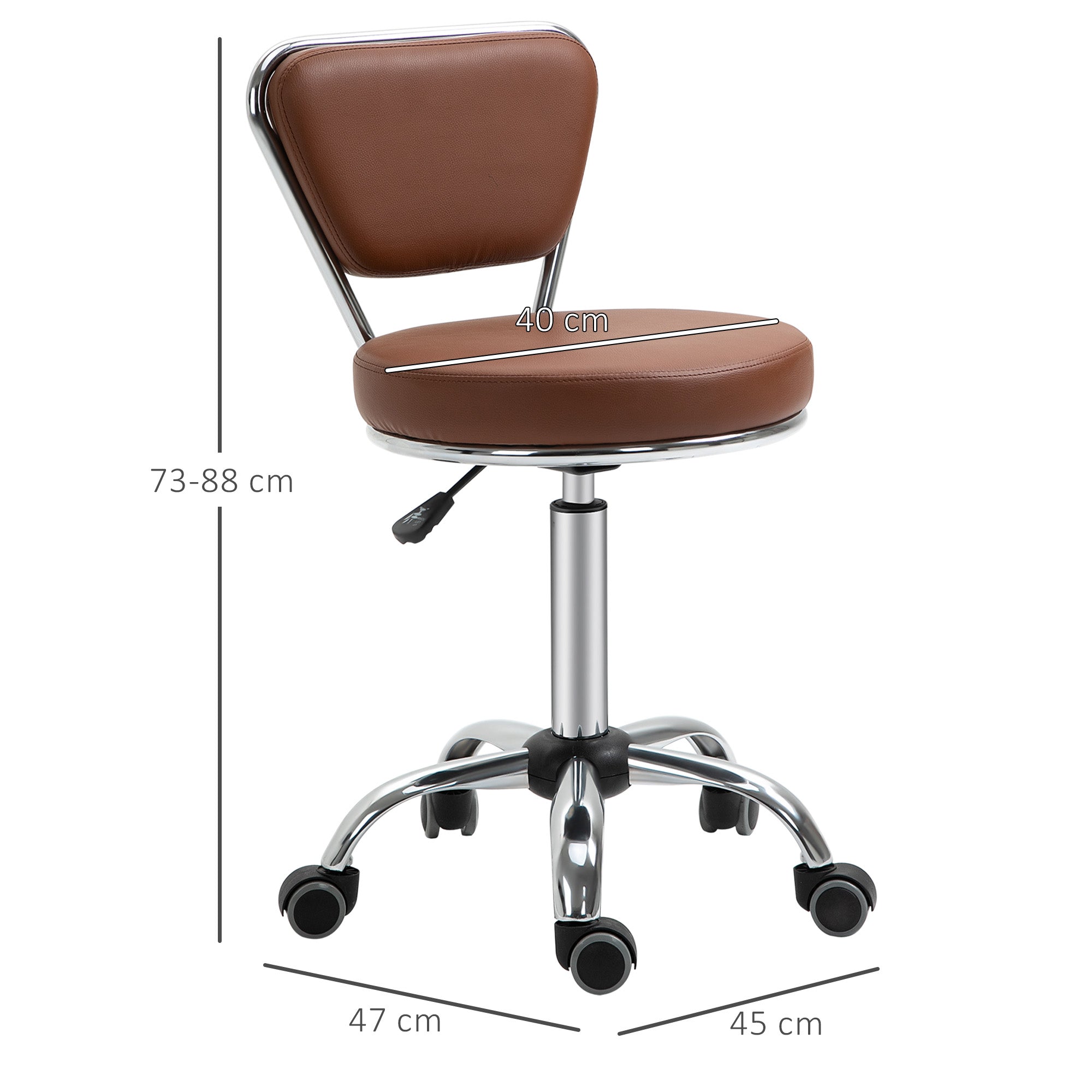 Vintage Massage Stool - swivel work stool 360° - adjustable seat height 49-64 cm - brown synthetic coating chrome metal