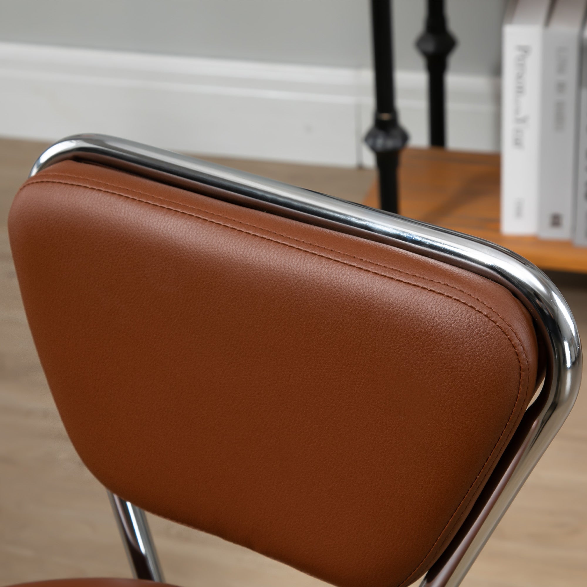 Vintage Massage Stool - swivel work stool 360° - adjustable seat height 49-64 cm - brown synthetic coating chrome metal
