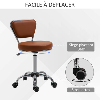 Vintage Massage Stool - swivel work stool 360° - adjustable seat height 49-64 cm - brown synthetic coating chrome metal