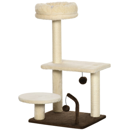 Cat Scratching Tree with Sisal Post, Perch, and Play Balls, in Particleboard and Plush, 44x38x81 cm, Beige