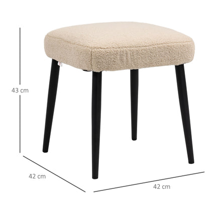 Footstool Seat Stool Square Vanity Stool Footrest with Cashmere Look, Steel Legs, for Living Room, Bedroom, Beige, 42 x 42 x 43 cm