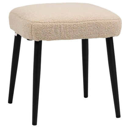 Footstool Seat Stool Square Vanity Stool Footrest with Cashmere Look, Steel Legs, for Living Room, Bedroom, Beige, 42 x 42 x 43 cm