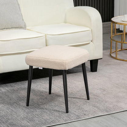 Footstool Seat Stool Square Vanity Stool Footrest with Cashmere Look, Steel Legs, for Living Room, Bedroom, Beige, 42 x 42 x 43 cm
