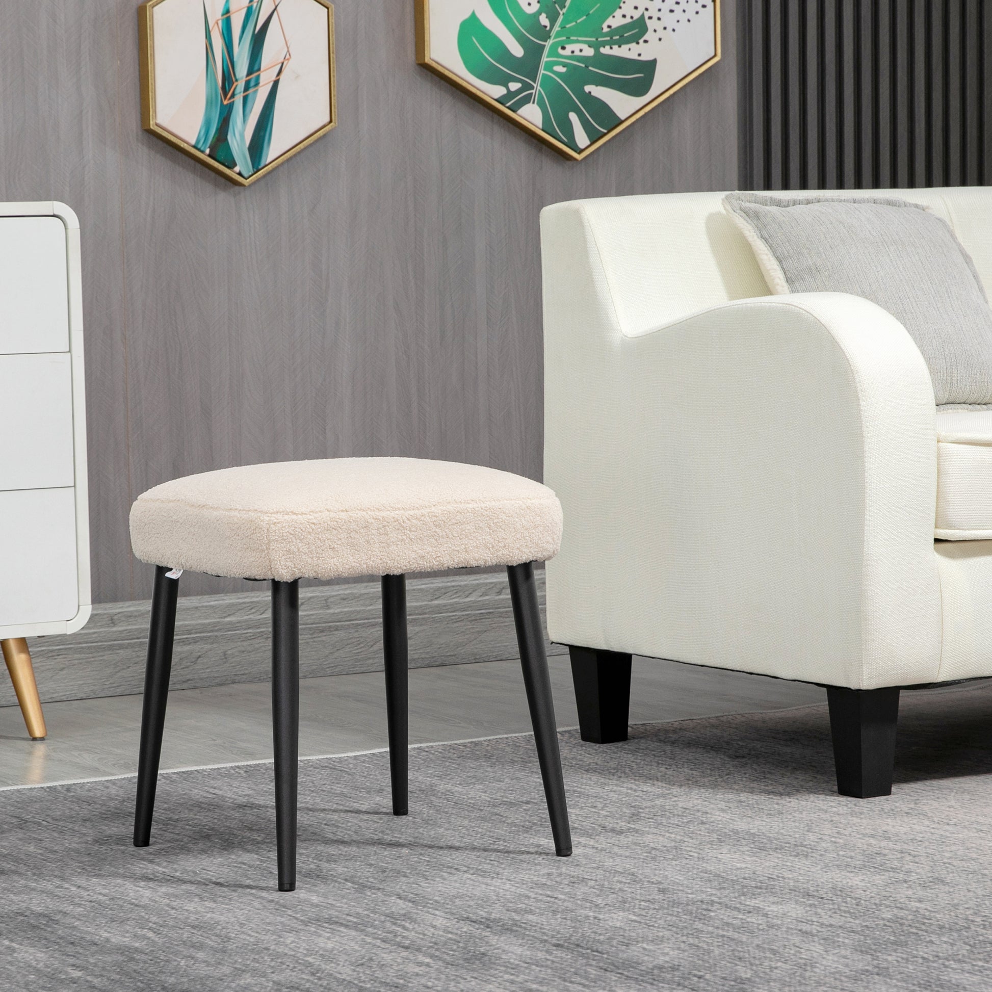 Footstool Seat Stool Square Vanity Stool Footrest with Cashmere Look, Steel Legs, for Living Room, Bedroom, Beige, 42 x 42 x 43 cm