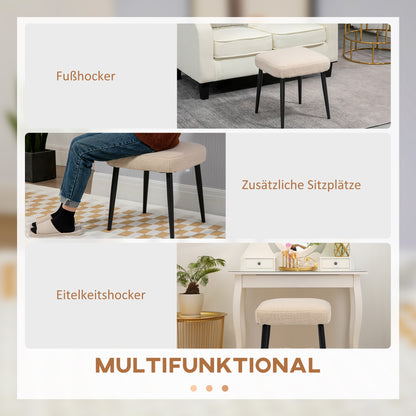 Footstool Seat Stool Square Vanity Stool Footrest with Cashmere Look, Steel Legs, for Living Room, Bedroom, Beige, 42 x 42 x 43 cm