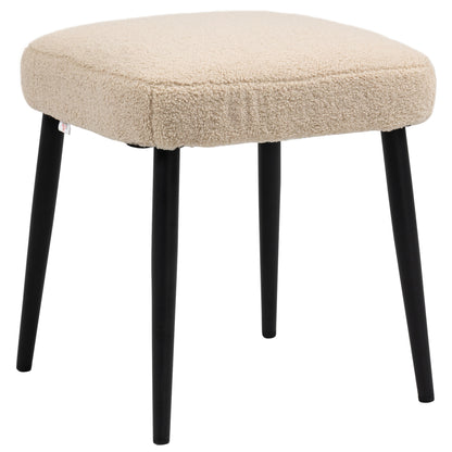 Footstool Seat Stool Square Vanity Stool Footrest with Cashmere Look, Steel Legs, for Living Room, Bedroom, Beige, 42 x 42 x 43 cm