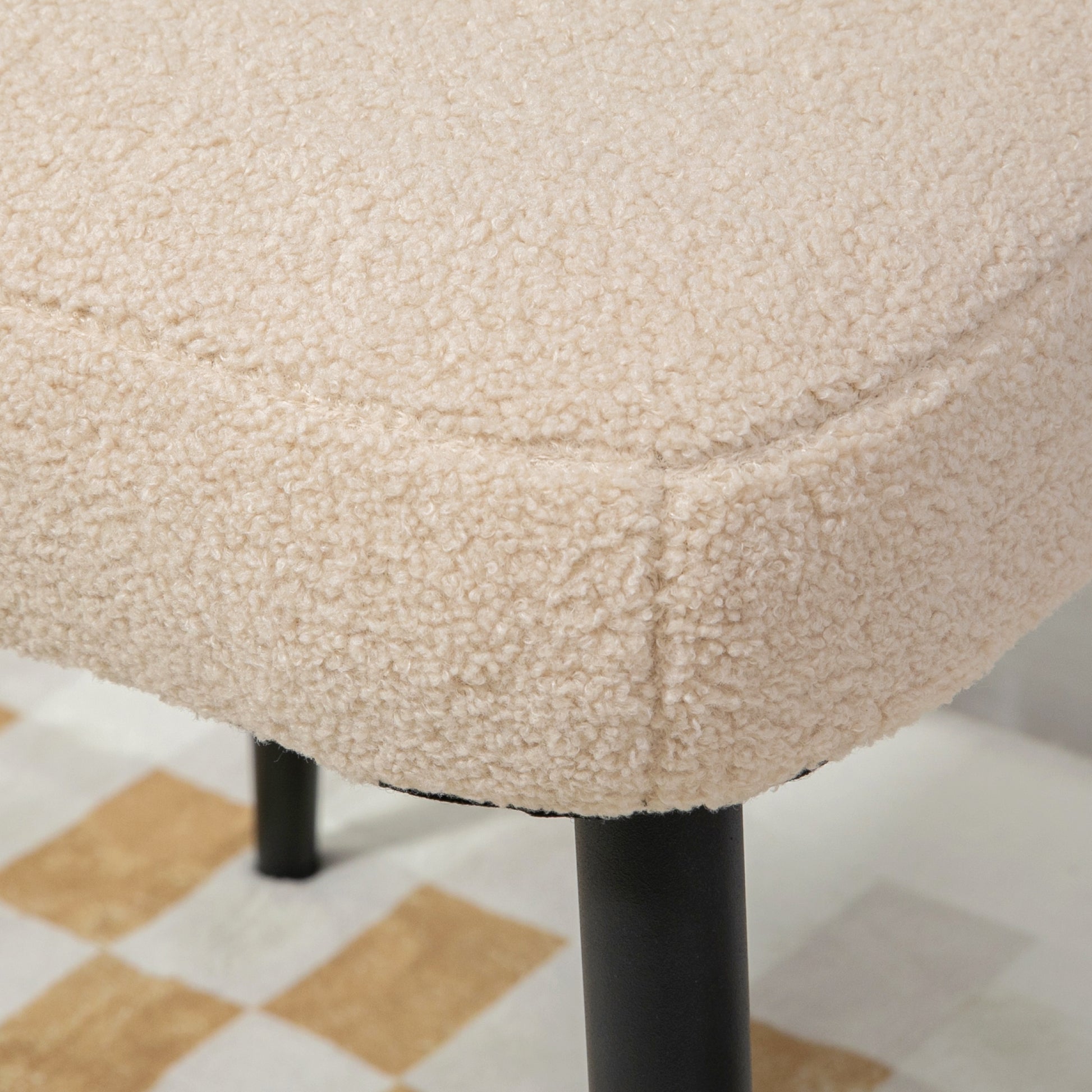 Footstool Seat Stool Square Vanity Stool Footrest with Cashmere Look, Steel Legs, for Living Room, Bedroom, Beige, 42 x 42 x 43 cm