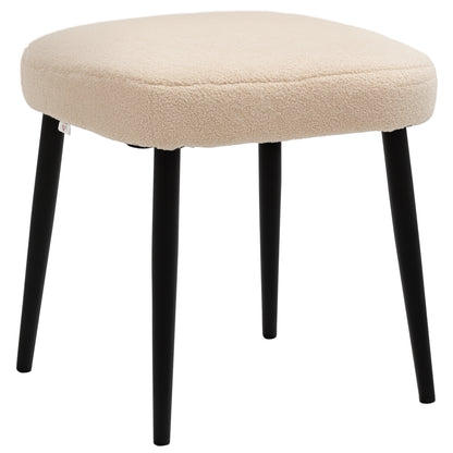 Footstool Seat Stool Square Vanity Stool Footrest with Cashmere Look, Steel Legs, for Living Room, Bedroom, Beige, 42 x 42 x 43 cm