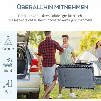 Sun Lounger, Foldable Garden Lounger with Head Pillow, Side Pocket, Sunbed with 5-Position Adjustable Backrest, Weatherproof Camping Lounger up to 130 kg Load Capacity, for Garden Beach Pool, Gray