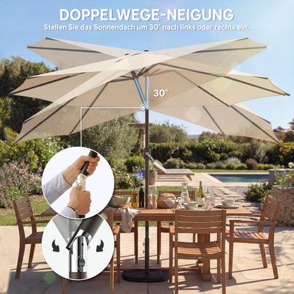Tilt-Adjustable 9.7 ft Round Retractable Balcony/Patio Umbrella with Crank, Cross Base & Sandbag — UPF 30+, Wind-Resistant, Cream White