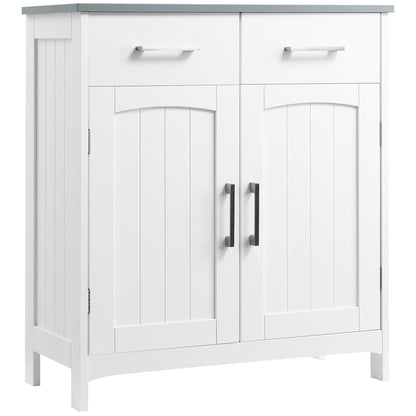 Bathroom Cabinet Storage Unit with 2 Drawers, Cupboard with Doors, Adjustable Shelf, Bathroom Kitchen Living Room, 68 x 33 x 76 cm, White
