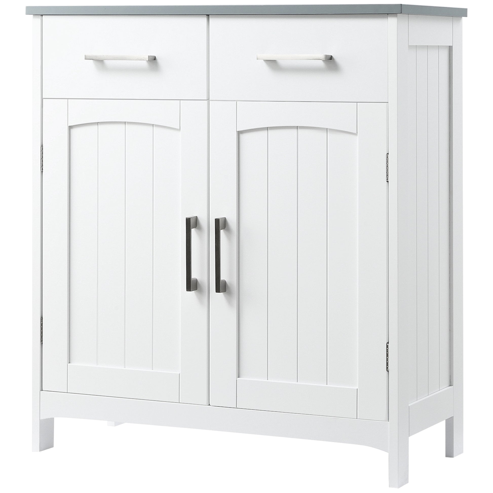 Bathroom Cabinet Storage Unit with 2 Drawers, Cupboard with Doors, Adjustable Shelf, Bathroom Kitchen Living Room, 68 x 33 x 76 cm, White