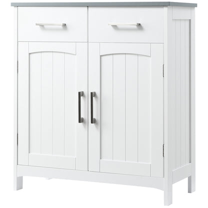 Bathroom Cabinet Storage Unit with 2 Drawers, Cupboard with Doors, Adjustable Shelf, Bathroom Kitchen Living Room, 68 x 33 x 76 cm, White
