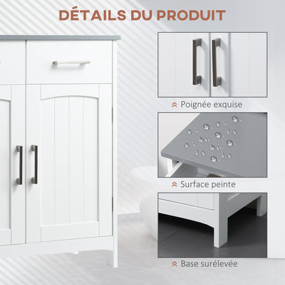 Bathroom Cabinet Storage Unit with 2 Drawers, Cupboard with Doors, Adjustable Shelf, Bathroom Kitchen Living Room, 68 x 33 x 76 cm, White