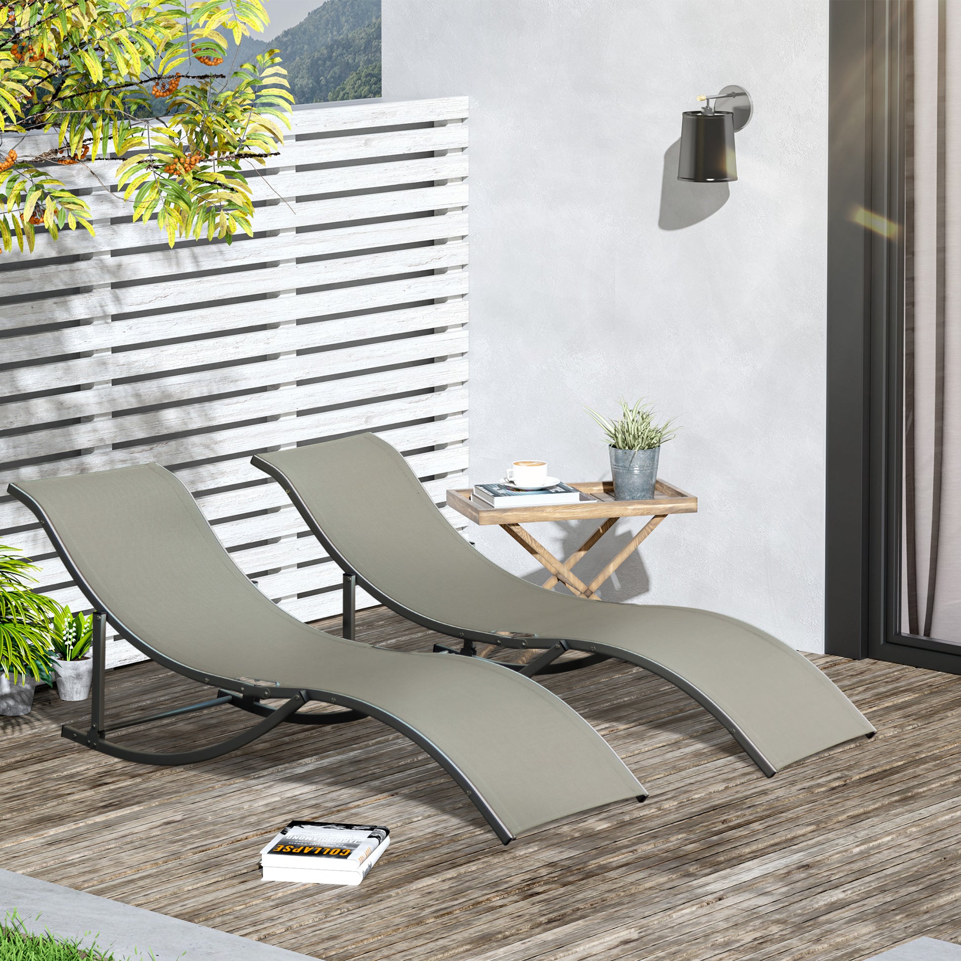 2-Piece Sun Lounger Set Garden Loungers Fabric Lounger Ergonomic Aluminum Texteline Light Grey 165 x 61 x 63 cm