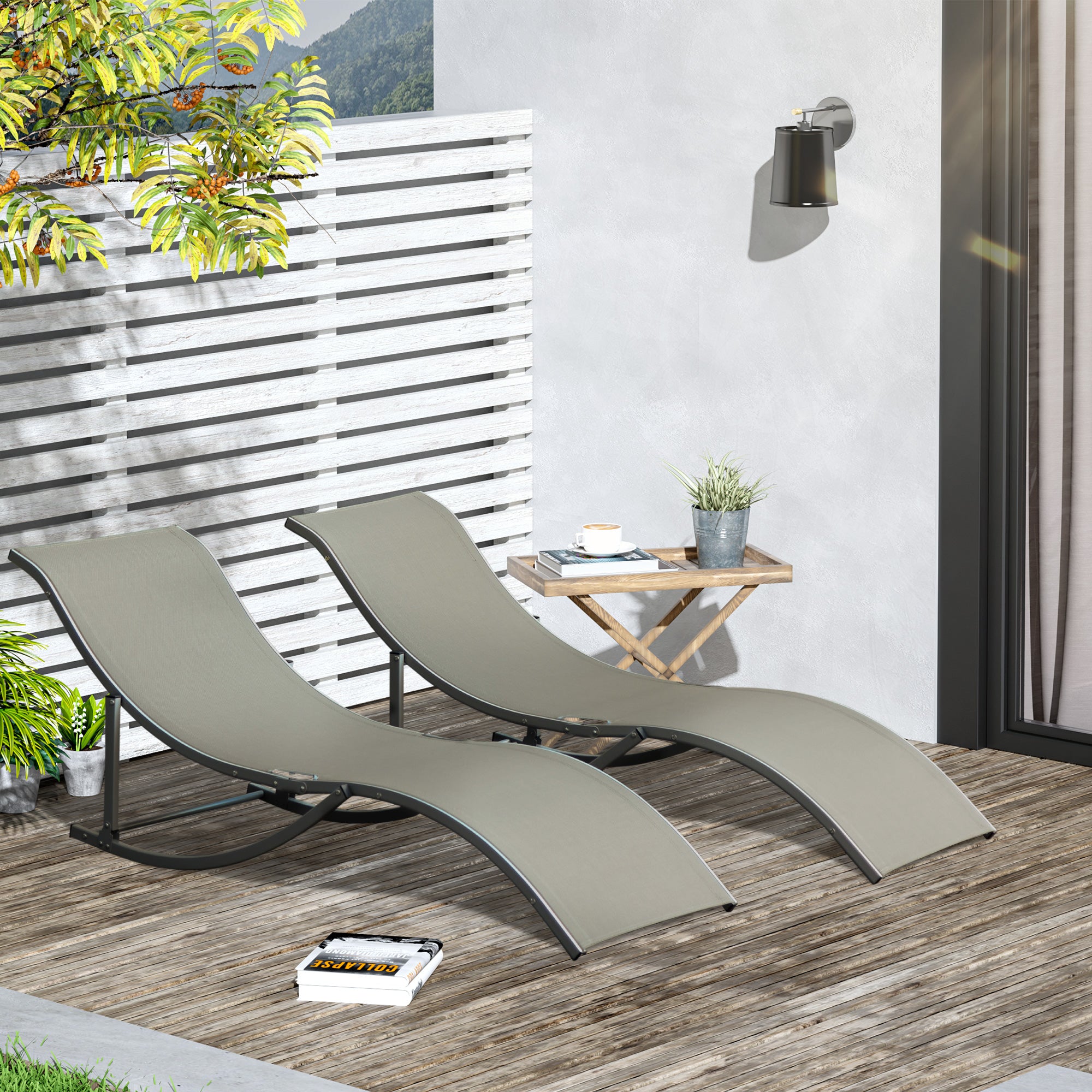 2-Piece Sun Lounger Set Garden Loungers Fabric Lounger Ergonomic Aluminum Texteline Light Grey 165 x 61 x 63 cm
