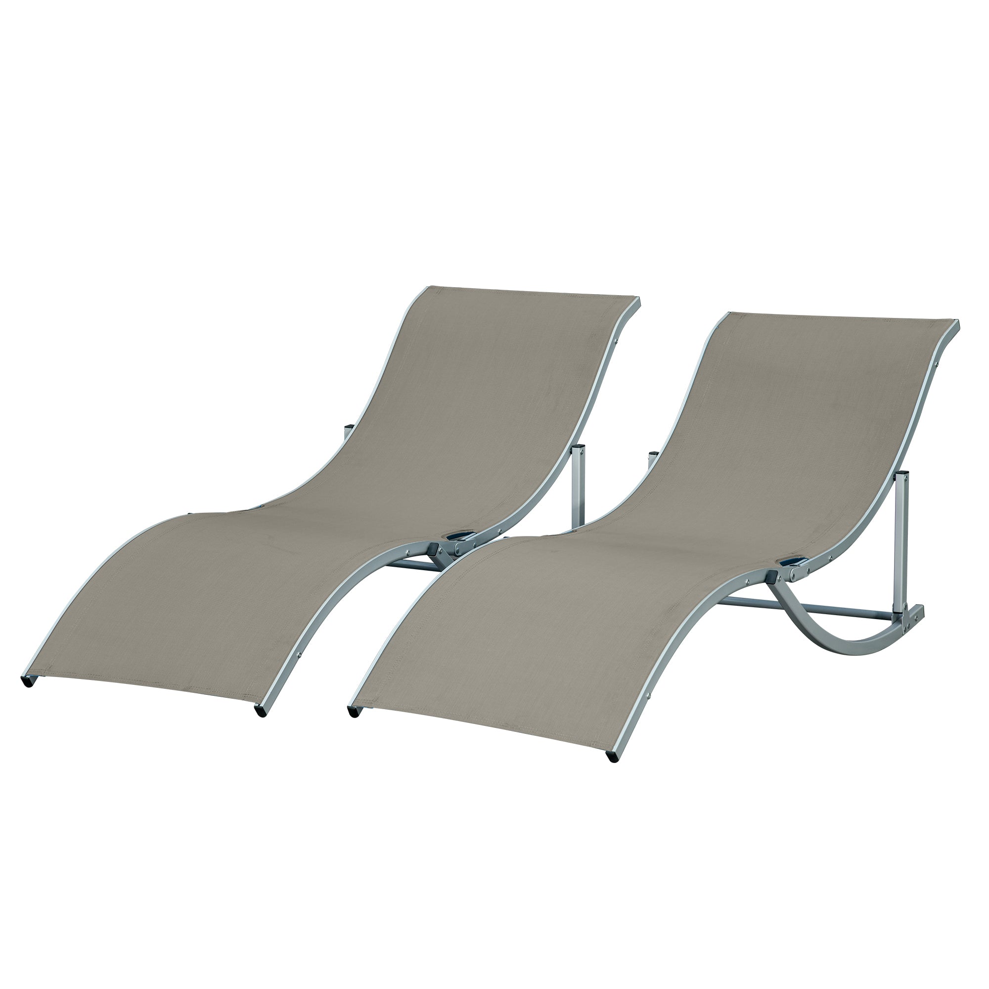 2-Piece Sun Lounger Set Garden Loungers Fabric Lounger Ergonomic Aluminum Texteline Light Grey 165 x 61 x 63 cm