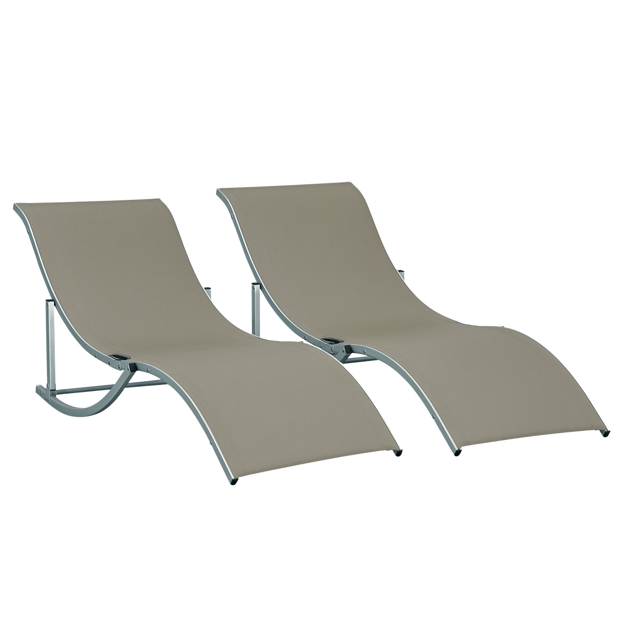 2-Piece Sun Lounger Set Garden Loungers Fabric Lounger Ergonomic Aluminum Texteline Light Grey 165 x 61 x 63 cm