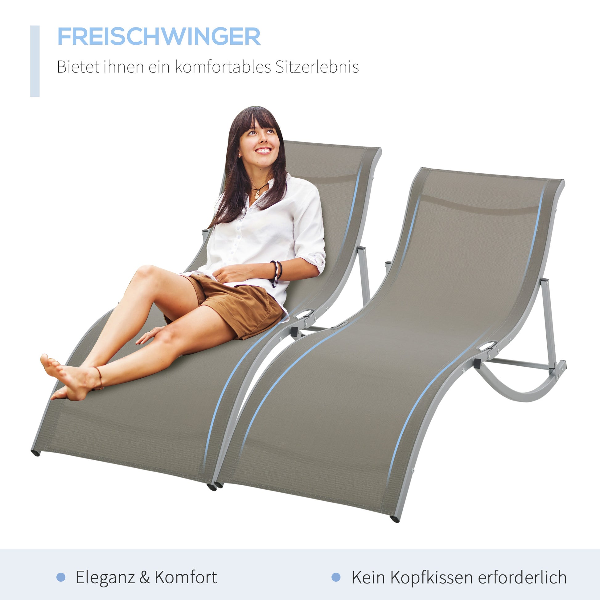 2-Piece Sun Lounger Set Garden Loungers Fabric Lounger Ergonomic Aluminum Texteline Light Grey 165 x 61 x 63 cm