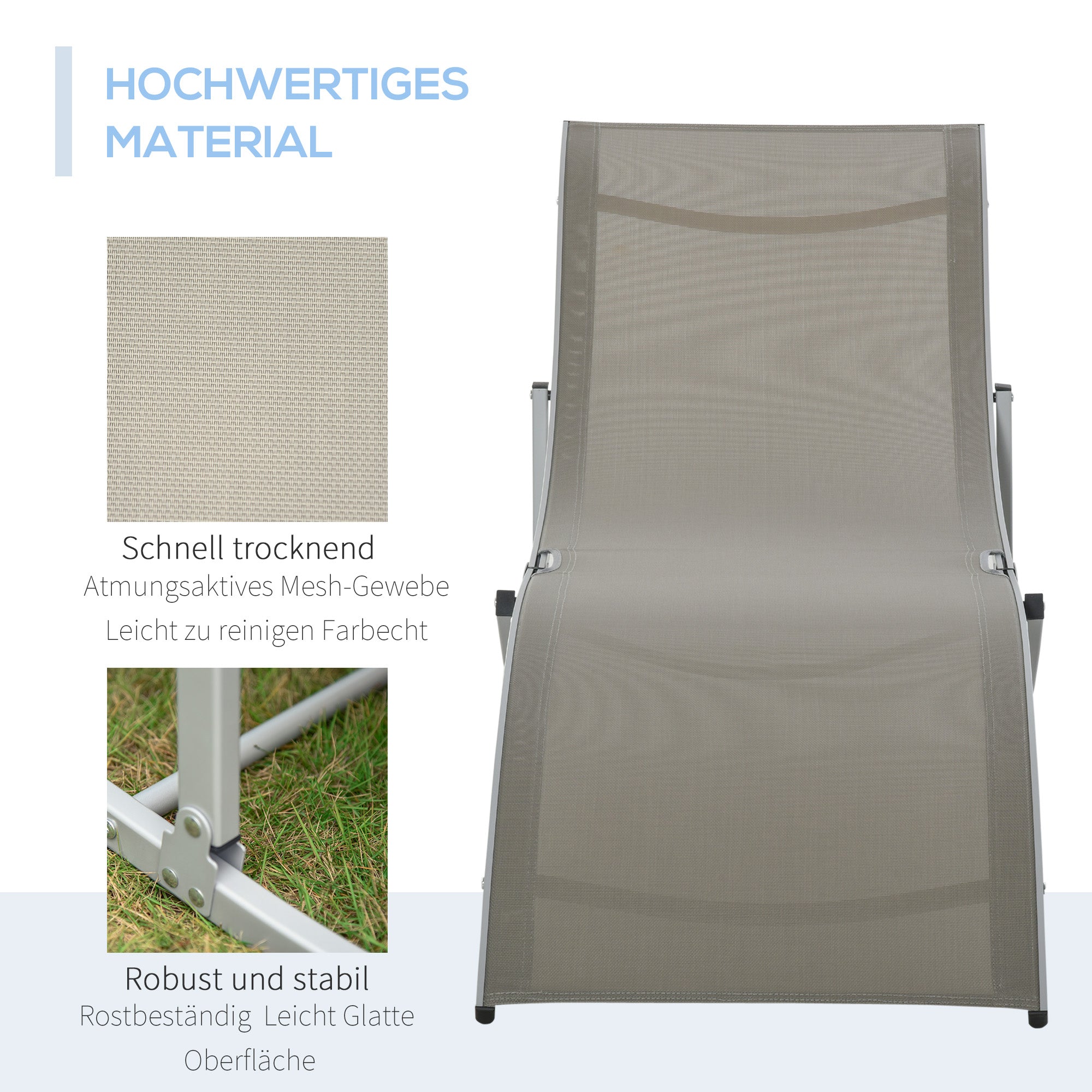 2-Piece Sun Lounger Set Garden Loungers Fabric Lounger Ergonomic Aluminum Texteline Light Grey 165 x 61 x 63 cm