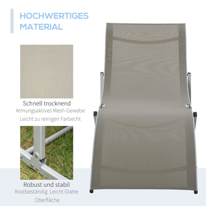 2-Piece Sun Lounger Set Garden Loungers Fabric Lounger Ergonomic Aluminum Texteline Light Grey 165 x 61 x 63 cm