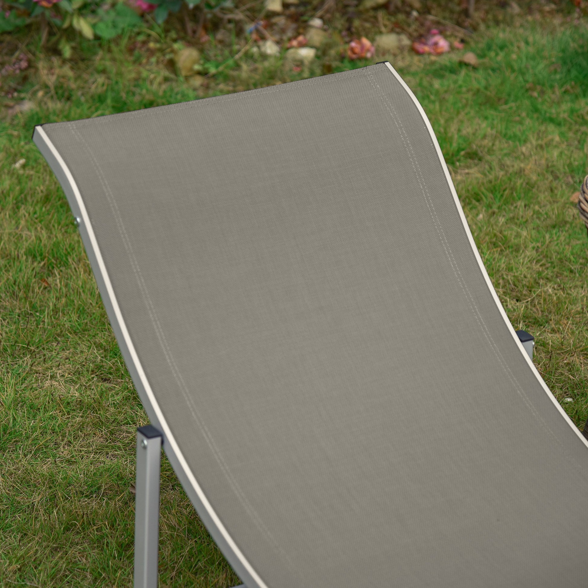 2-Piece Sun Lounger Set Garden Loungers Fabric Lounger Ergonomic Aluminum Texteline Light Grey 165 x 61 x 63 cm