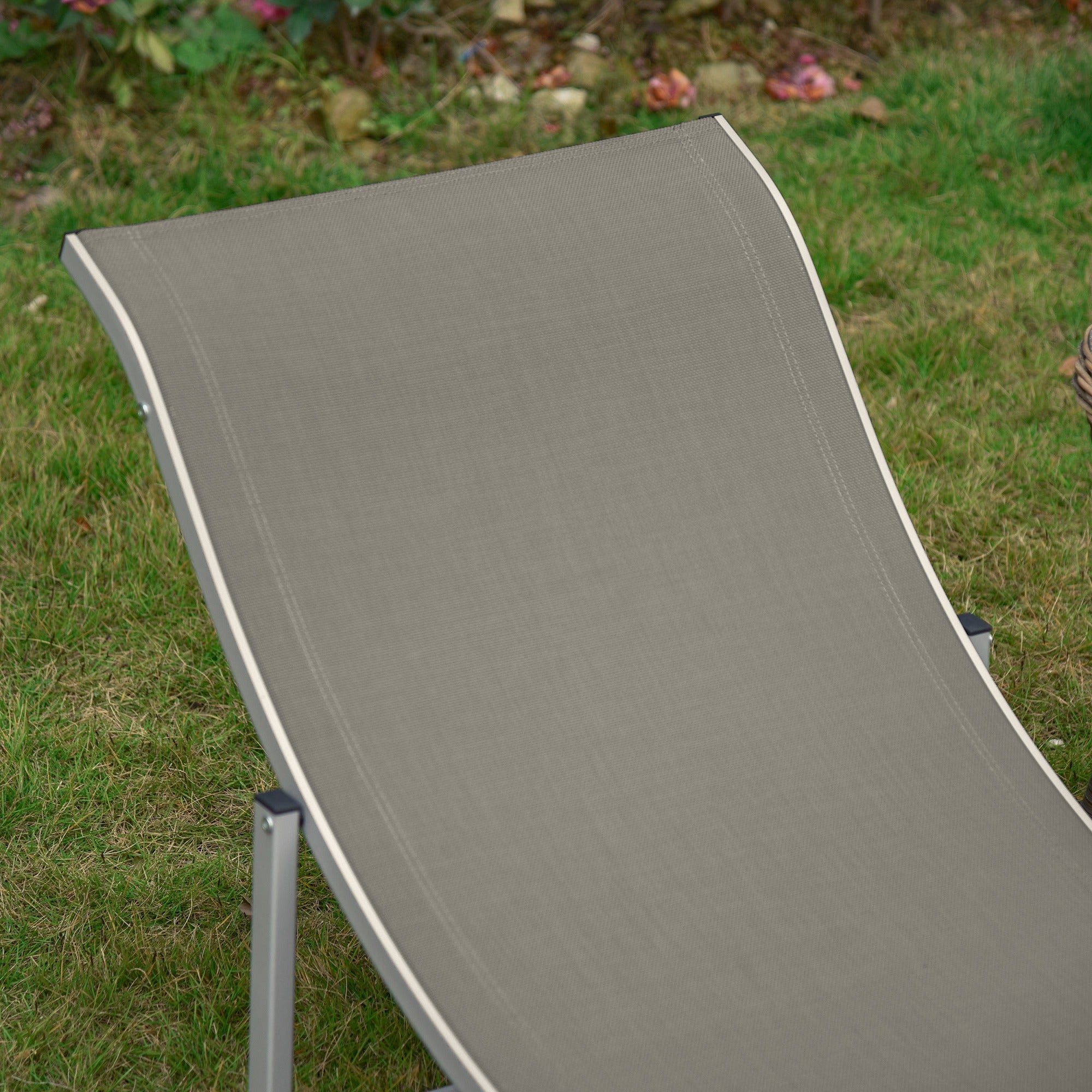 2-Piece Sun Lounger Set Garden Loungers Fabric Lounger Ergonomic Aluminum Texteline Light Grey 165 x 61 x 63 cm