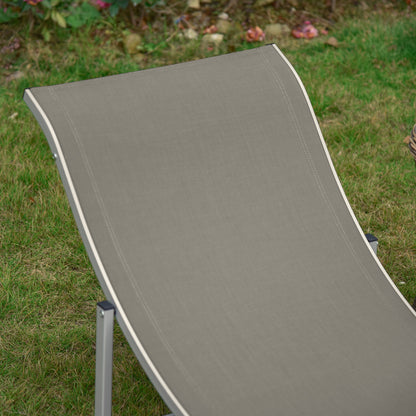 2-Piece Sun Lounger Set Garden Loungers Fabric Lounger Ergonomic Aluminum Texteline Light Grey 165 x 61 x 63 cm
