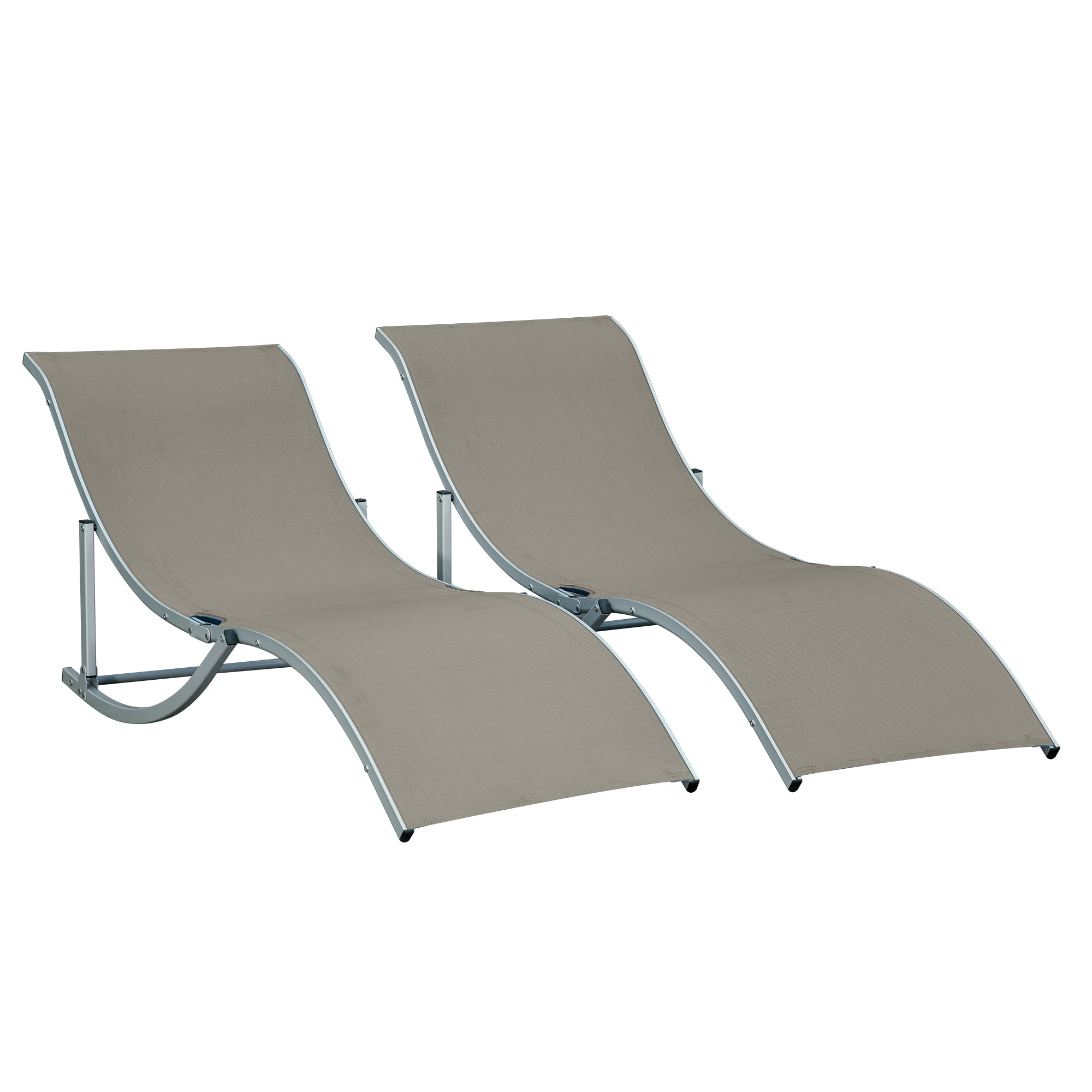 2-Piece Sun Lounger Set Garden Loungers Fabric Lounger Ergonomic Aluminum Texteline Light Grey 165 x 61 x 63 cm