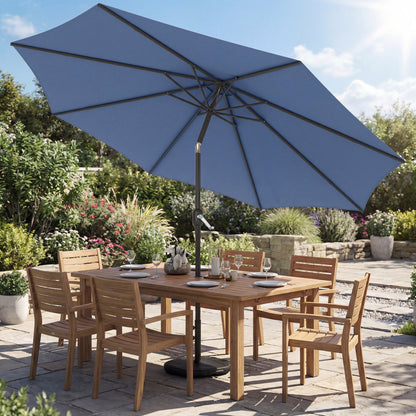 Umbrella Ø295 cm (9.7 ft), UPF 30+ Round Balcony/Beach/Market Crank Umbrella Sunshade for Beach, Balcony, Garden — Blue