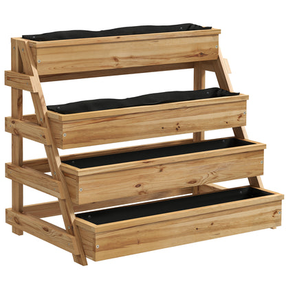 4-Tier Raised Garden Bed Outdoor Planter, Fir Wood Raised Planter with Drainage Holes and Non-Woven Fabric, for Plants, Flowers, and Vegetables, 75x57x60.5 cm, Wood Color