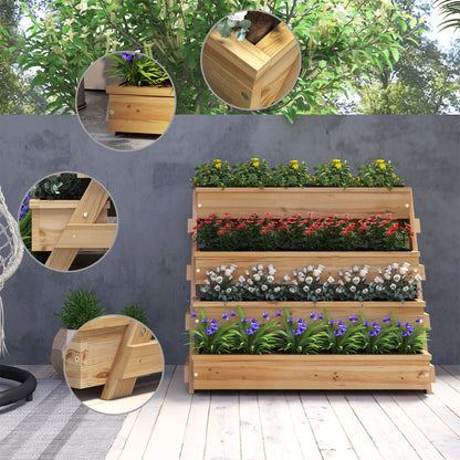4-Tier Raised Garden Bed Outdoor Planter, Fir Wood Raised Planter with Drainage Holes and Non-Woven Fabric, for Plants, Flowers, and Vegetables, 75x57x60.5 cm, Wood Color