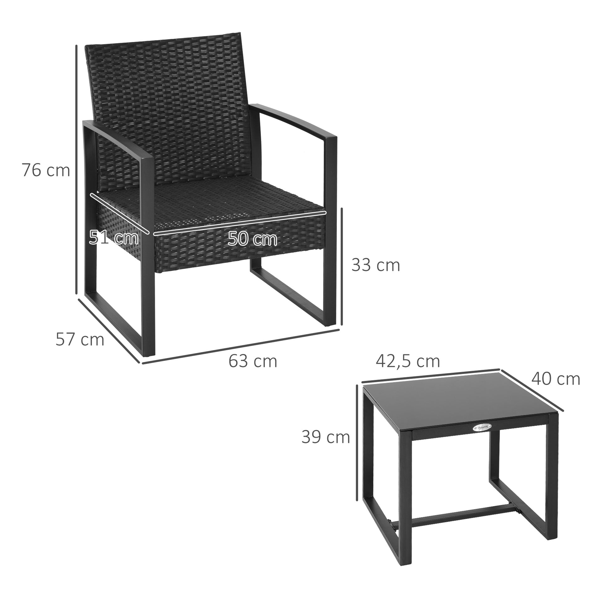 Polyrattan Garden Furniture Set, Outdoor Balcony Furniture for 2 Persons, 3-Piece Seating Group with 2 Chairs, Table, Seat Cushions, Weatherproof Patio Furniture for Garden, Terrace, Balcony, Black
