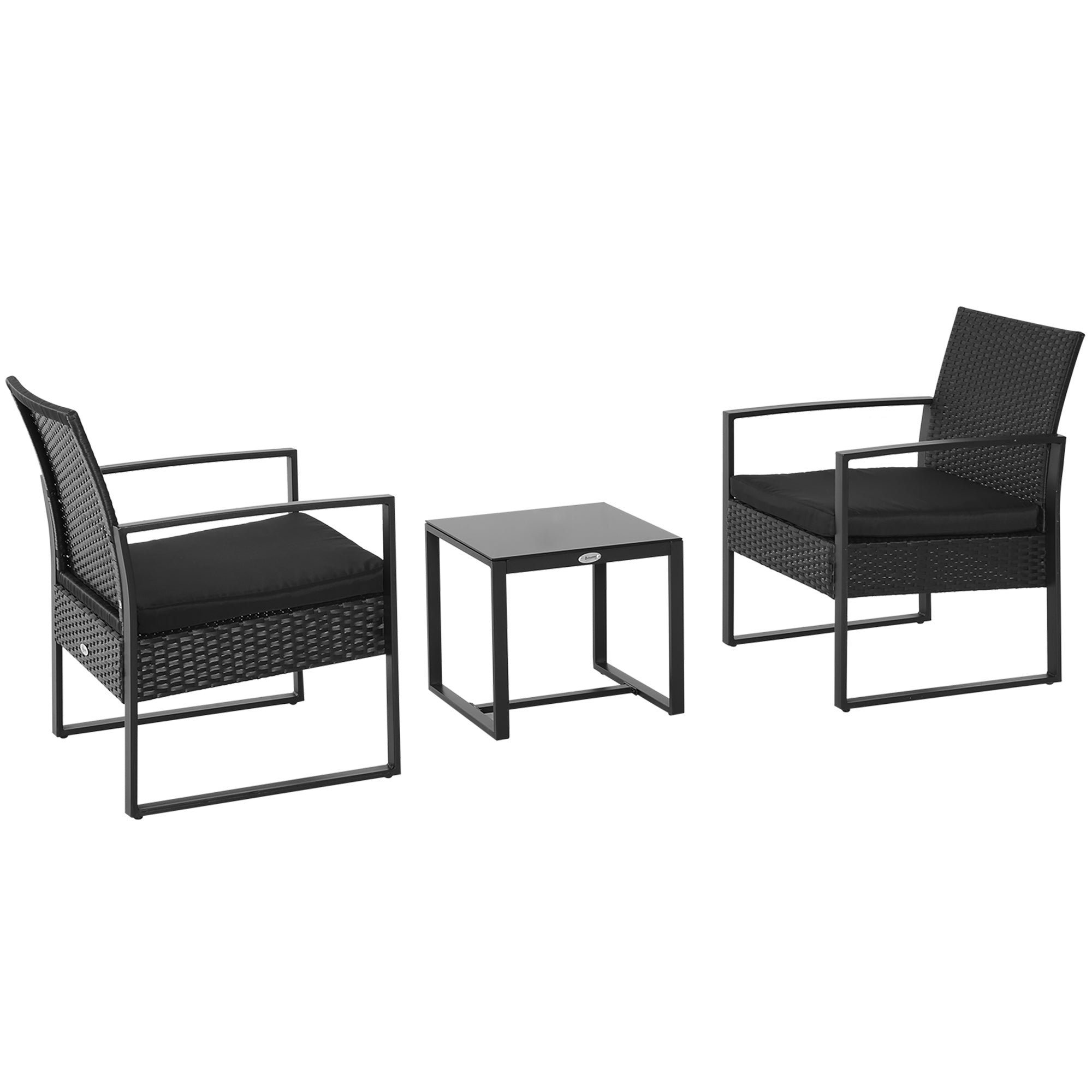 Polyrattan Garden Furniture Set, Outdoor Balcony Furniture for 2 Persons, 3-Piece Seating Group with 2 Chairs, Table, Seat Cushions, Weatherproof Patio Furniture for Garden, Terrace, Balcony, Black