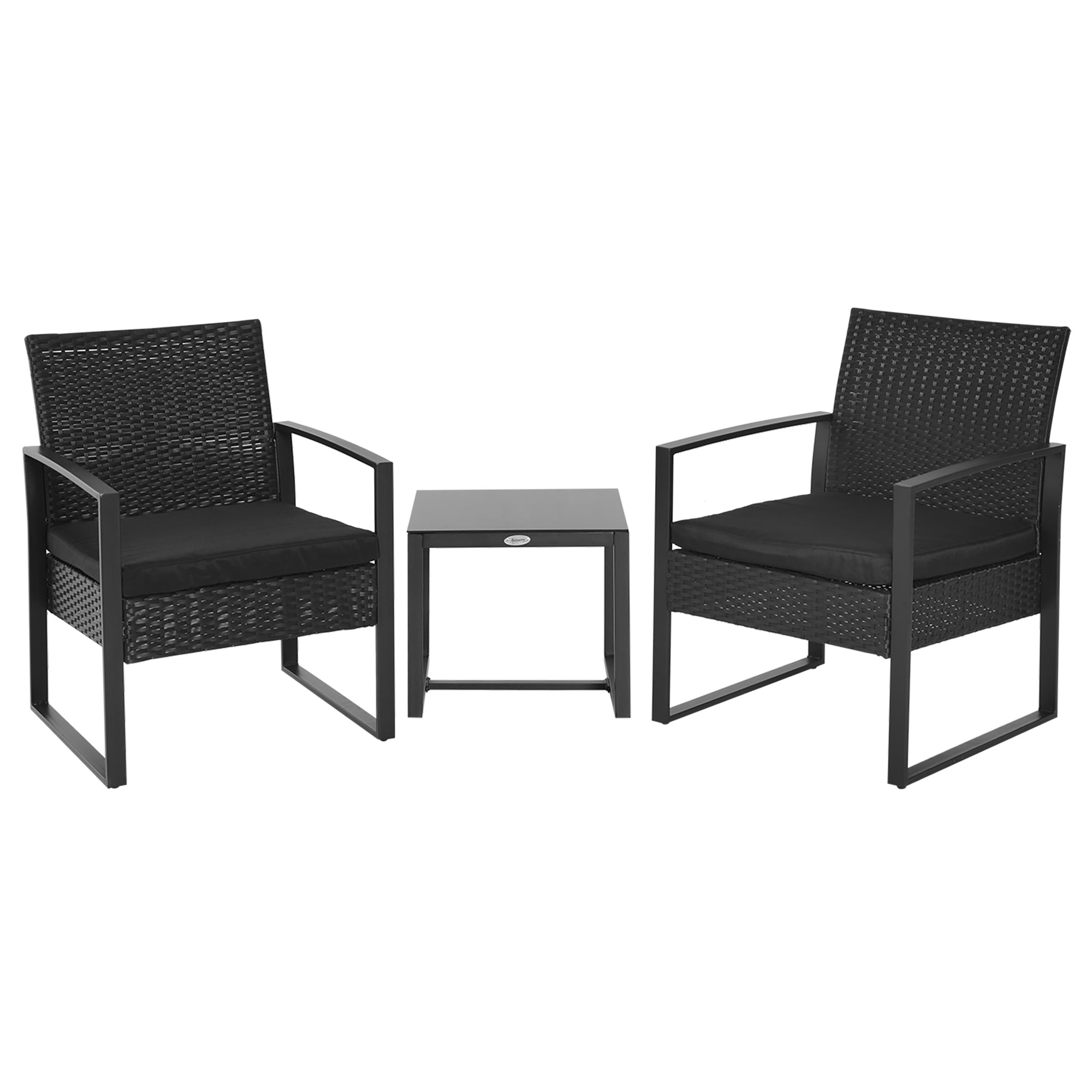 Polyrattan Garden Furniture Set, Outdoor Balcony Furniture for 2 Persons, 3-Piece Seating Group with 2 Chairs, Table, Seat Cushions, Weatherproof Patio Furniture for Garden, Terrace, Balcony, Black