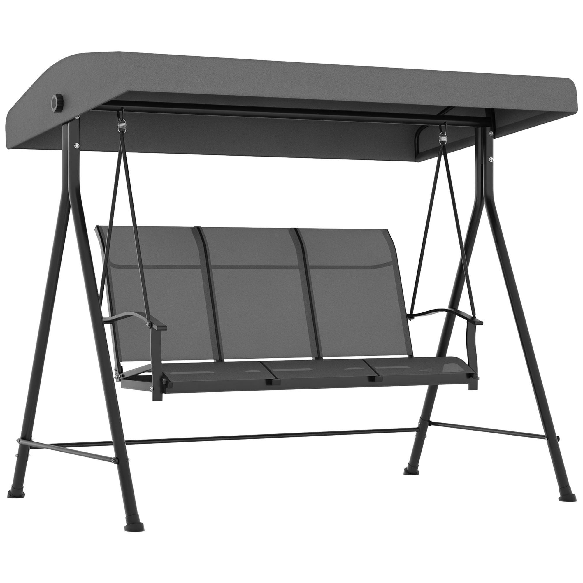 Hollywood Swing 3-Seater, Garden Swing with Adjustable Canopy, Swing Bench with Armrest, Up to 240 kg Load Capacity, Metal, Texteline, Dark Grey, 195 x 118 x 170 cm