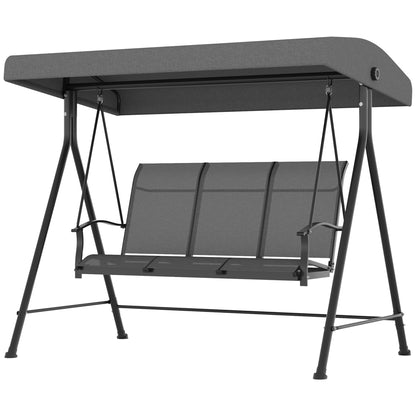 Hollywood Swing 3-Seater, Garden Swing with Adjustable Canopy, Swing Bench with Armrest, Up to 240 kg Load Capacity, Metal, Texteline, Dark Grey, 195 x 118 x 170 cm